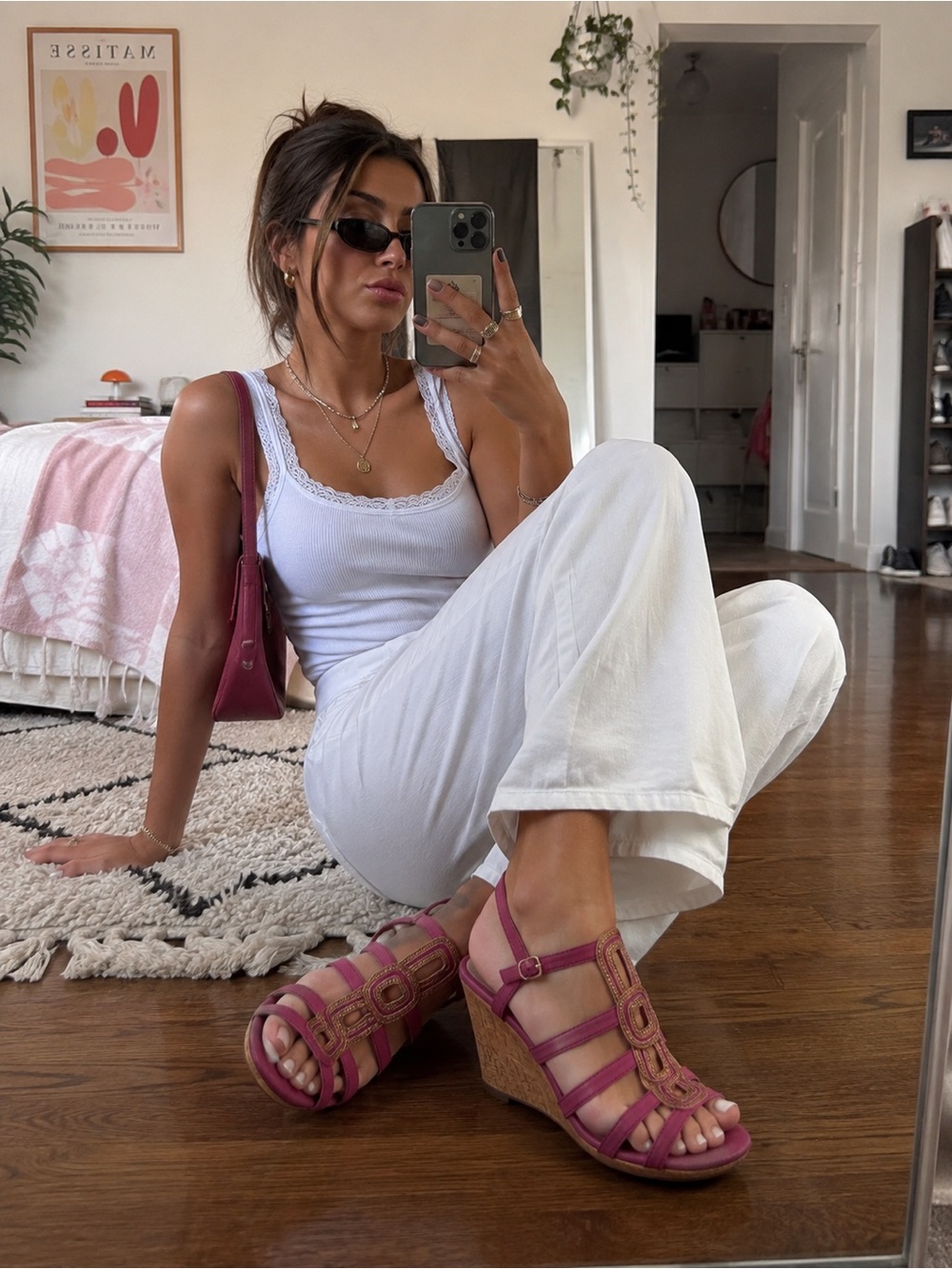 Clarks Pink Braided Cork Wedge Sandals